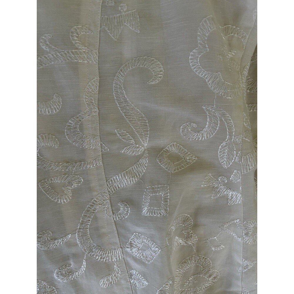 CHICOS Ivory Silk Linen Blend Open Front Jacket Embroidered Braided Lapel - Picture 10 of 13